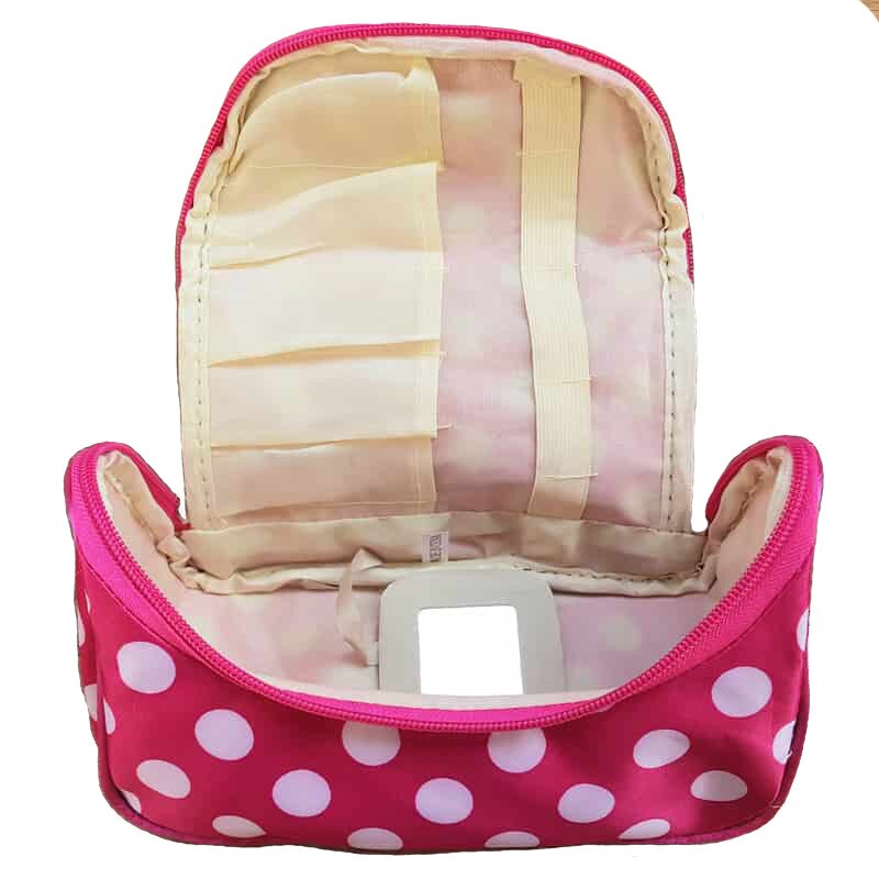 Geanta de mana pentru cosmetice, roz cu buline albe