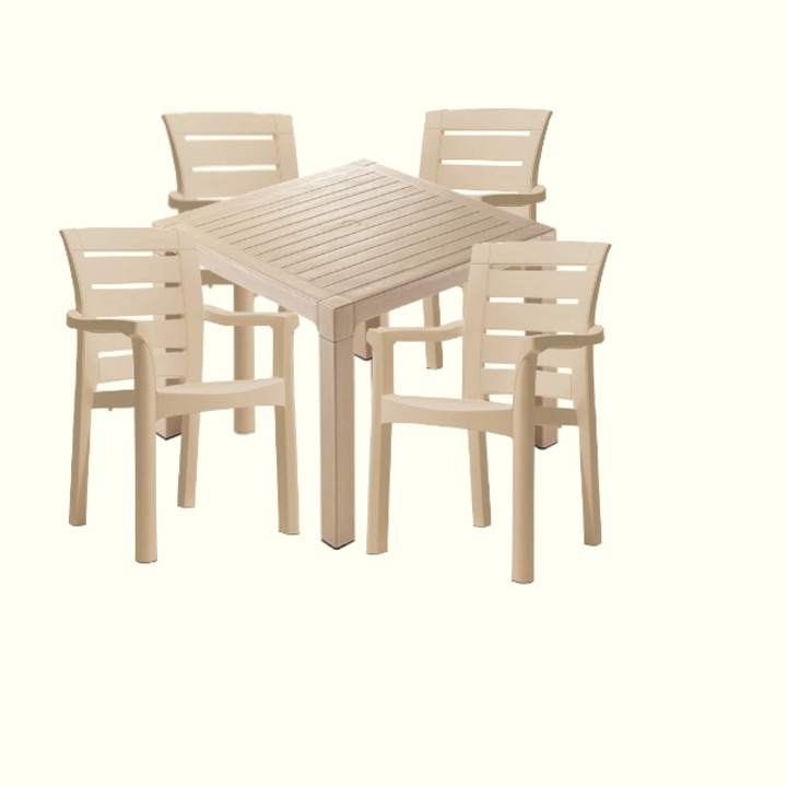 Set mobilier exterior CULINARO PARNU masa patrata 90x90x75cm 4 scaune polipropilen/fibra sticla culoare capucino