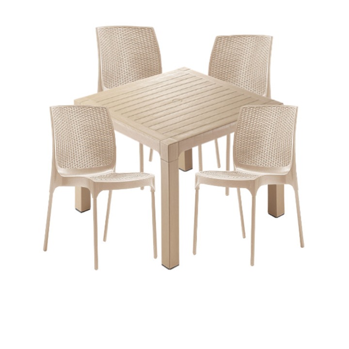 Set mobilier exterior CULINARO KAHTLA masa patrata 90x90x75cm 4 scaune polipropilen/fibra sticla culoare capucino