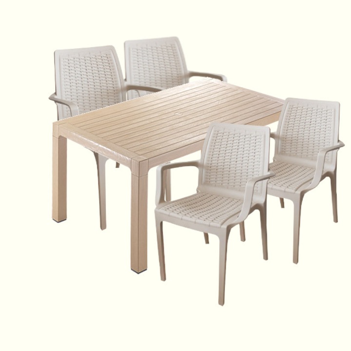 Mobiler terasa set CULINARO VINI masa 90x150x75cm 4 scaune polipropilen/fibra sticla culoare capucino