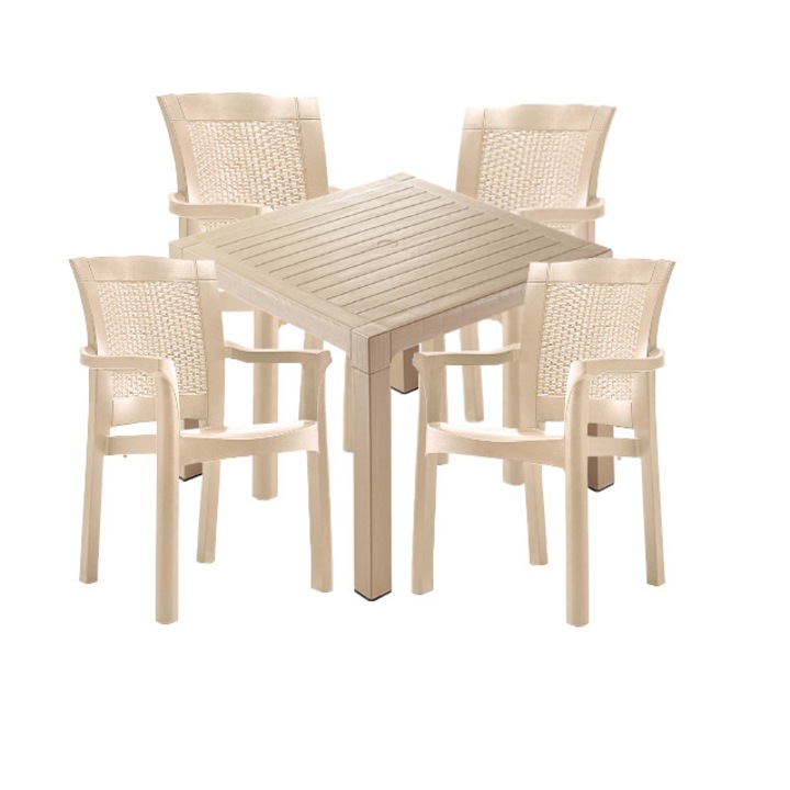 Set mobilier exterior CULINARO RISTI masa patrata 90x90x75cm 4 scaune polipropilen/fibra sticla culoare capucino