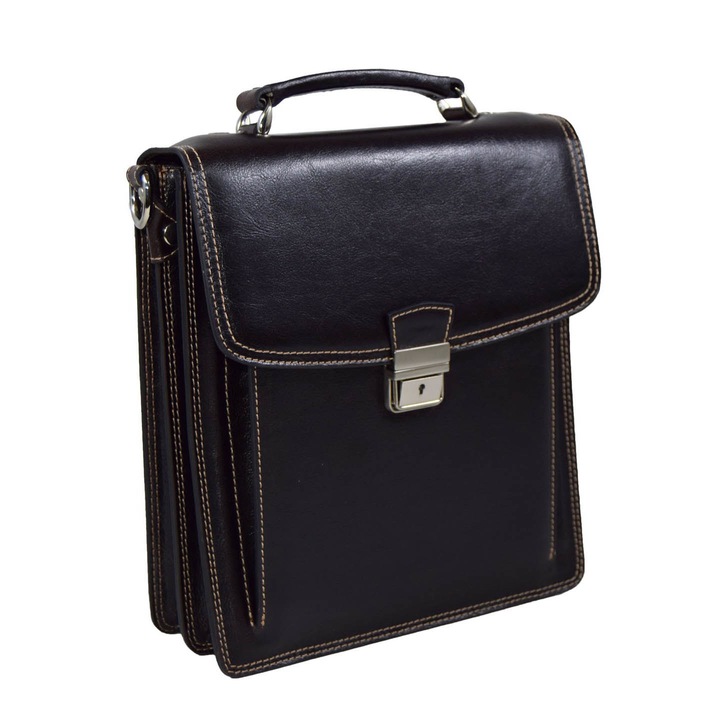 Barna vintage színű, természetes bőrből készült elegáns férfi táska Modell 040 The Bag Shop