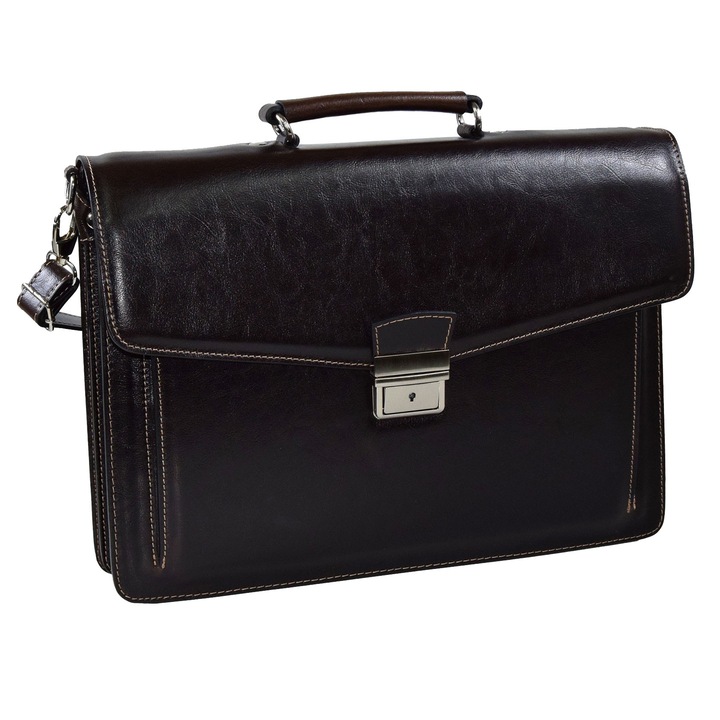 Unisex aktatáska barna vintage bőr, modell 14 Classic, TheBagShop