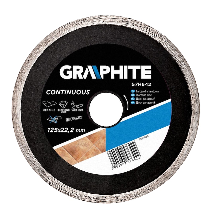 Disc Diamantat Graphite Turbo Continuous, 125x2.2x22.2 mm, pentru Flex, Disc Diamantat Continuu petnru Flex, Disc Diamantat pentru Ceramica, Disc Diamantat pentru Flex, Disc Flex pentru Ceramica, Disc Flex pentru Gresie, Disc Flex pentru Granit
