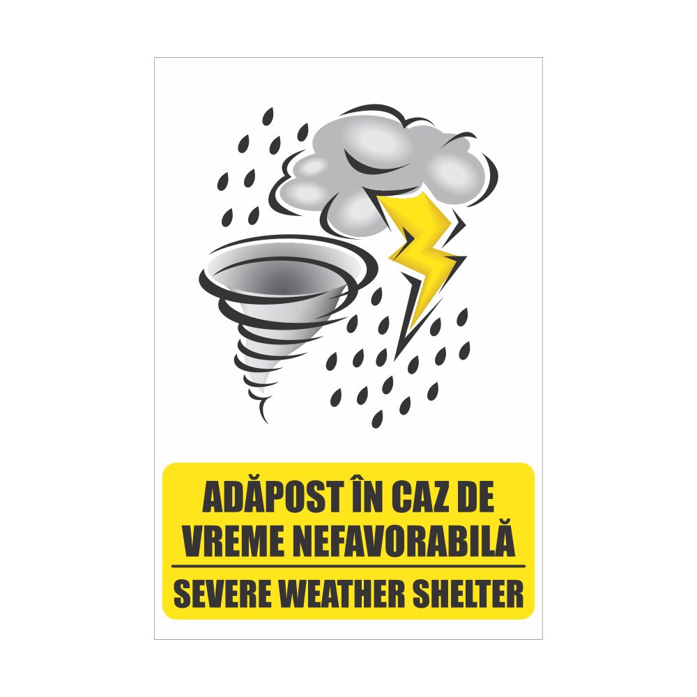 Indicator Adapost in caz de vreme nefavorabila, bilingv, 20x30cm pvc rigid