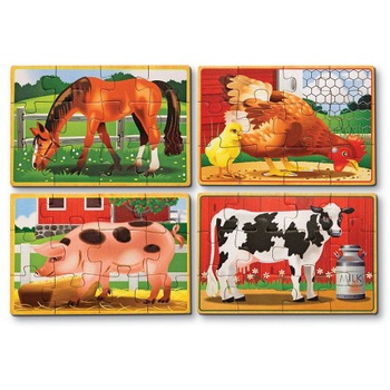 Set Melissa & Doug 4 Puzzle Lemn in Cutie - Animale Domestice Set Melissa & Doug 4 Puzzle Lemn in Cutie - Animale Domestice