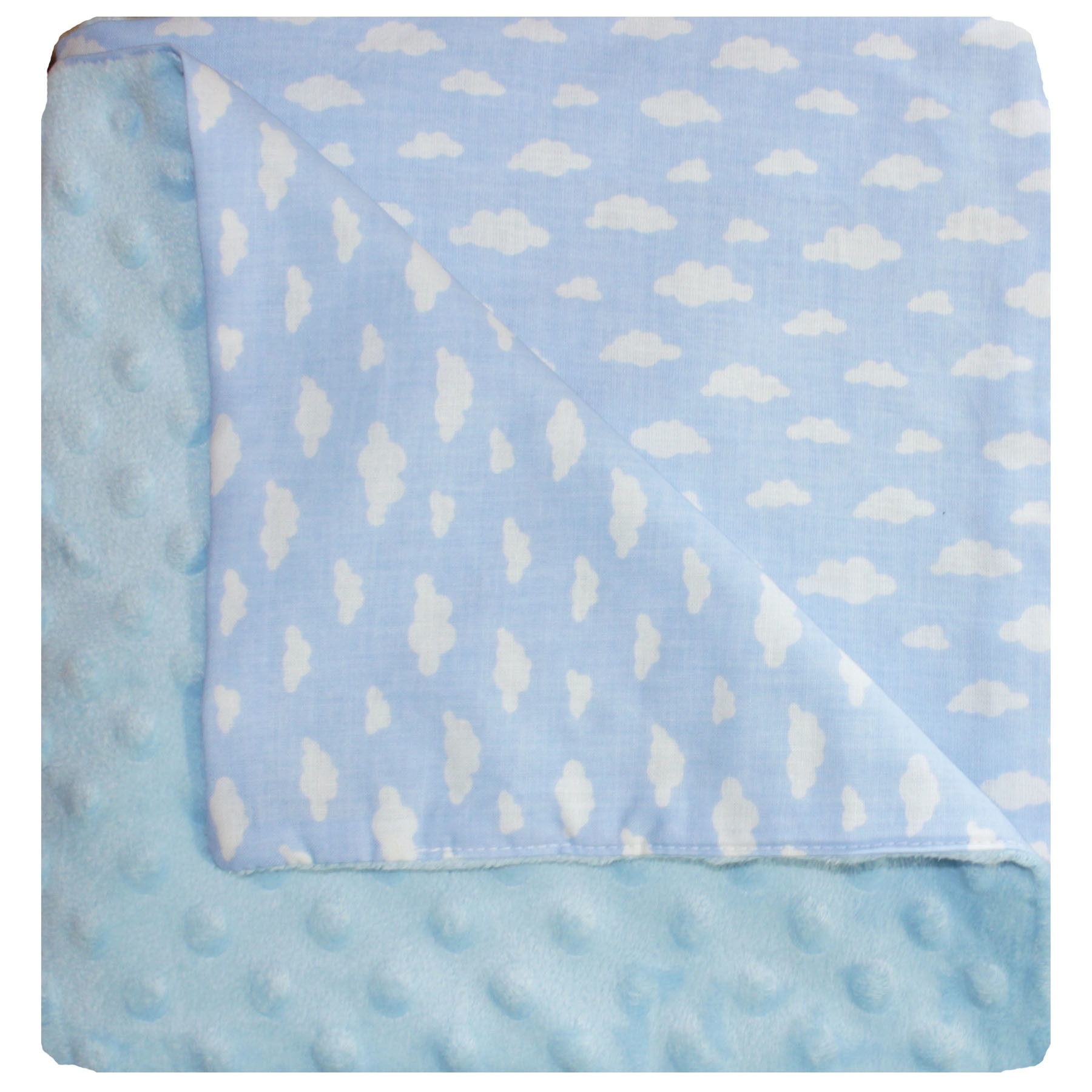 Paturica 2 fete, Minky, albastru deschis cu norisori