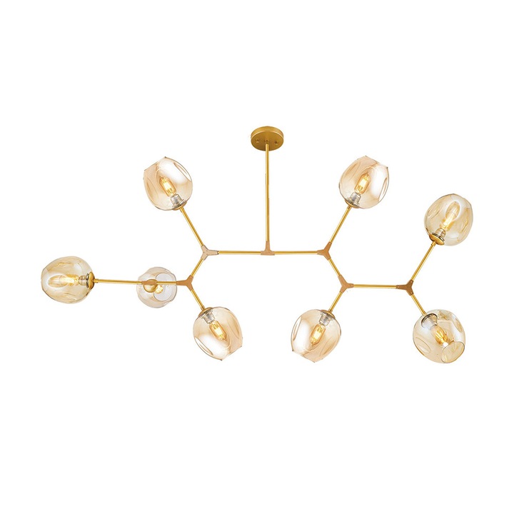 Lustra Elumina eleganta din metal cu 8 abajururi, honey, 180x100 cm