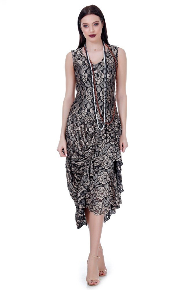 Rochie dantela auriu/negru Liza Panait RM-34E