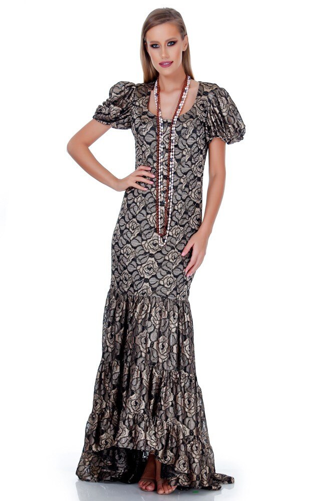 Rochie dantela auriu/negru Liza Panait RM-35E