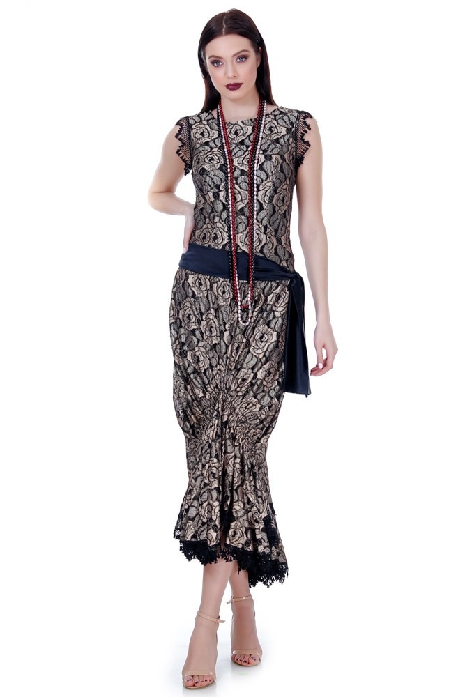 Rochie dantela auriu/negru Liza Panait RM-36E