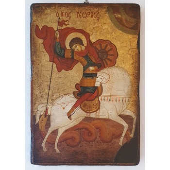 Icoana pictata pe lemn Bizantina Speciala Sf. Gheorghe RP 1, Artizanat Opait, 44X32cm Icoana pictata pe lemn Bizantina Speciala Sf. Gheorghe RP 1, Artizanat Opait, 44X32cm