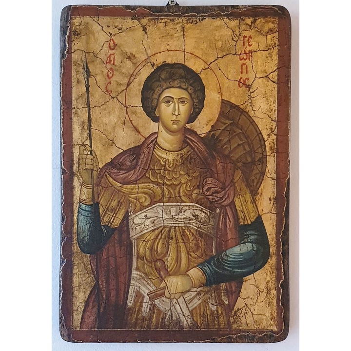 Icoana pictata pe lemn Bizantina Speciala Sf. Gheorghe 2, Artizanat Opait, 44X32cm