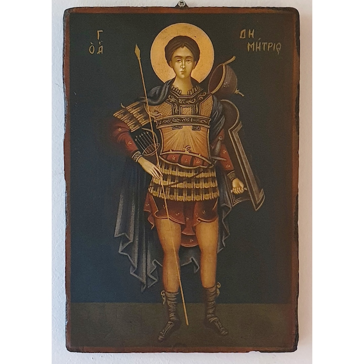 Icoana pictata pe lemn Bizantina Speciala Sf. Dimitrie, Artizanat Opait, 32X22cm