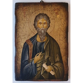 Icoana pictata pe lemn Bizantina Speciala Sf. Andrei, Artizanat Opait, 14X10cm Icoana pictata pe lemn Bizantina Speciala Sf. Andrei, Artizanat Opait, 14X10cm