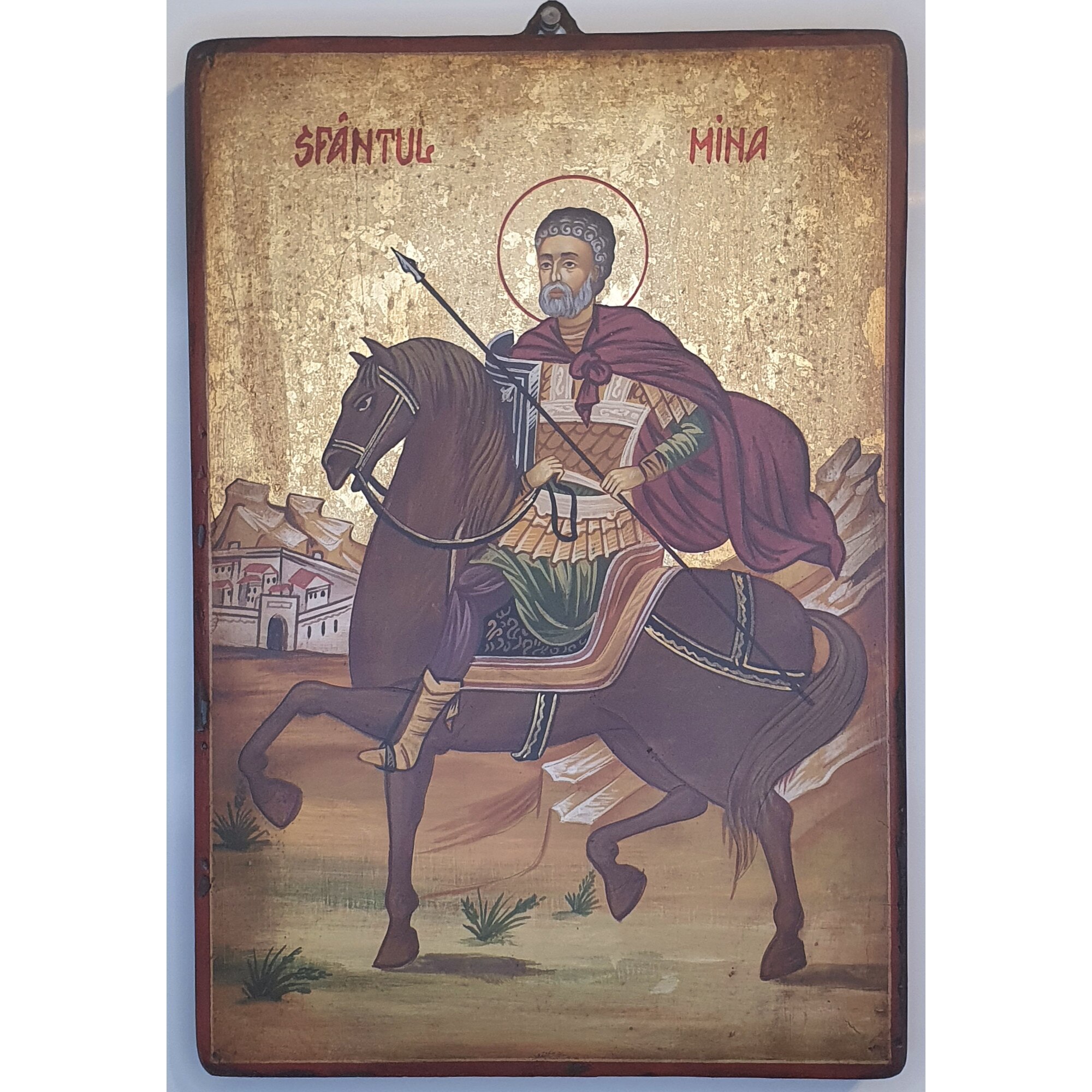 Icoana pictata pe lemn Sf. Mina 3, Artizanat Opait, 32X22cm
