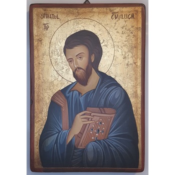 Icoana pictata pe lemn Sf. Ev. Luca, Artizanat Opait, 22X18cm Icoana pictata pe lemn Sf. Ev. Luca, Artizanat Opait, 22X18cm