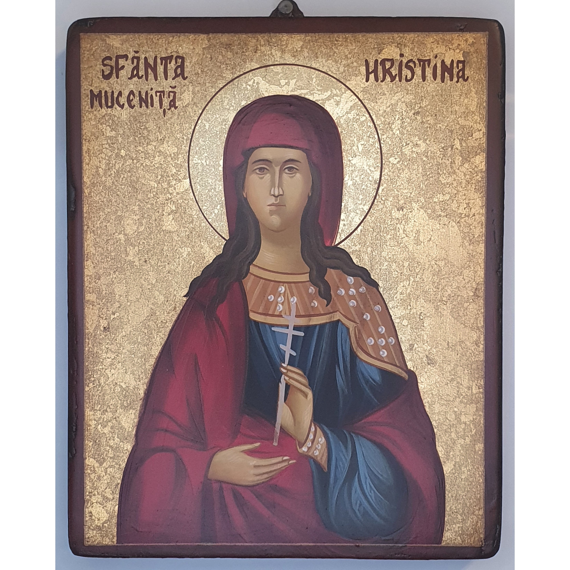 Icoana pictata pe lemn Sf. Cristina, Artizanat Opait, 18X14cm