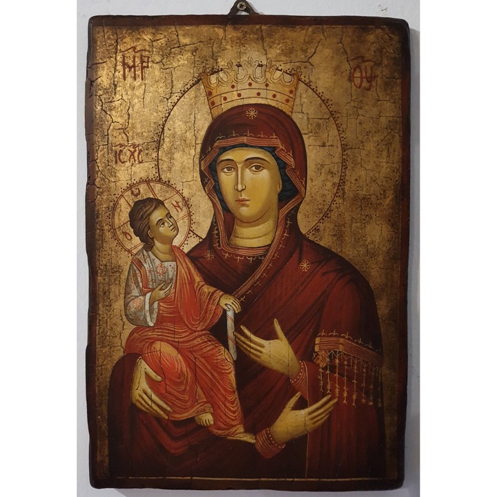 Icoana pictata pe lemn Bizantina Speciala Maica Domnului 25, Artizanat Opait, 32x22cm