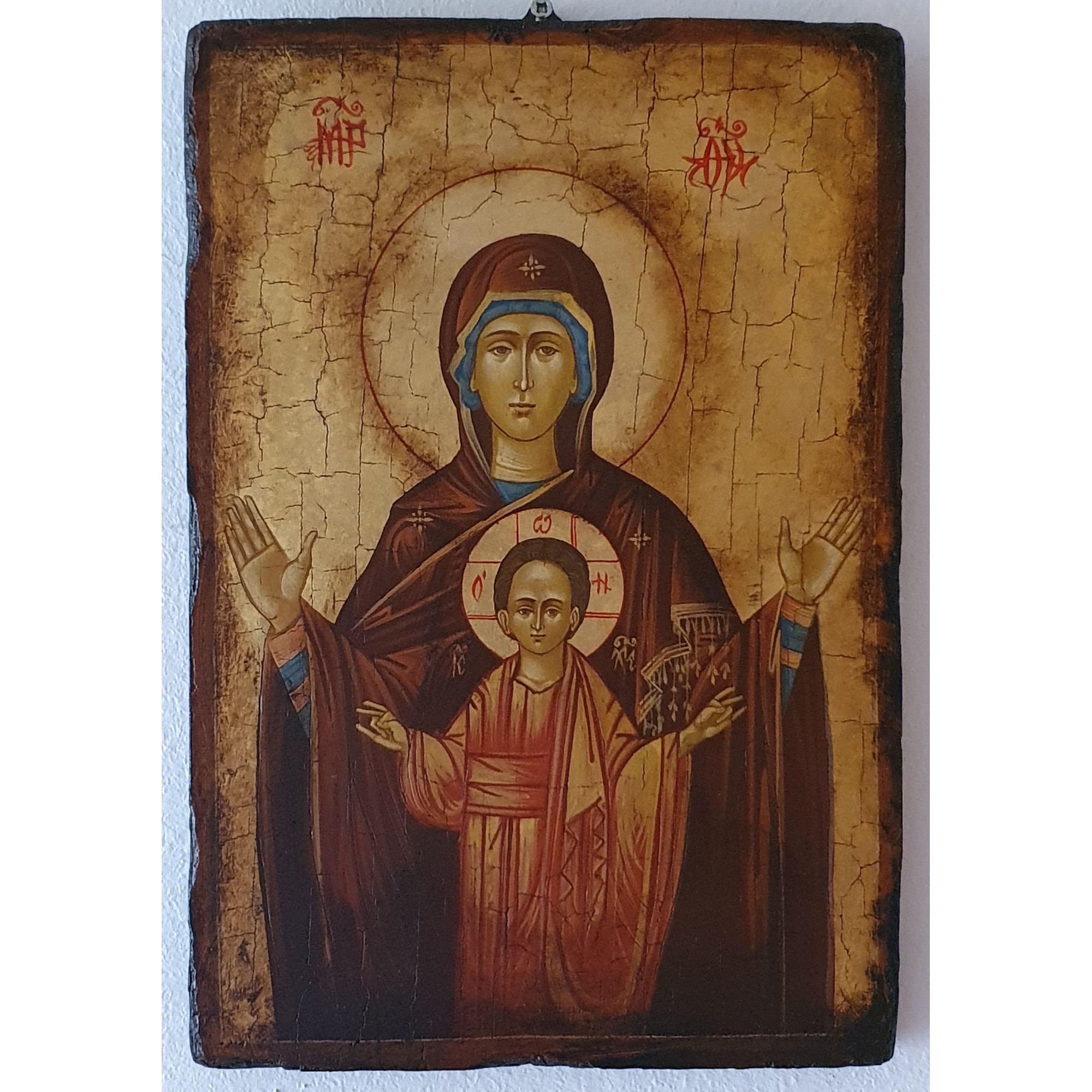 Icoana pictata pe lemn Bizantina Speciala Maica Domnului 24, Artizanat Opait, 32x22cm