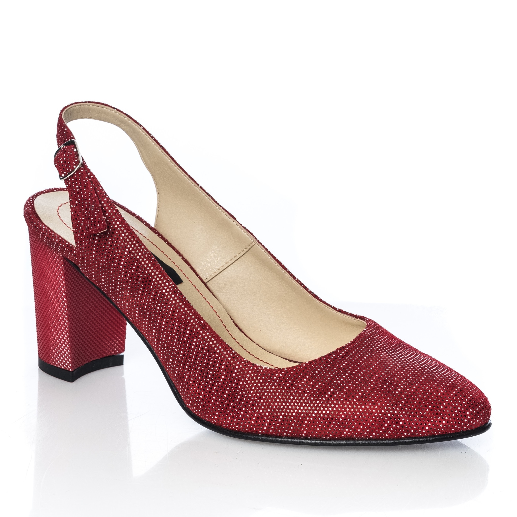 Sandale dama din piele naturala - Rosu Picatele - V7 ROP