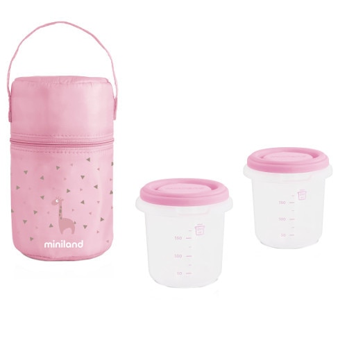 Set Miniland Baby 2 Recipiente Plastic 250 ml cu Gentuta Izoterma Rose