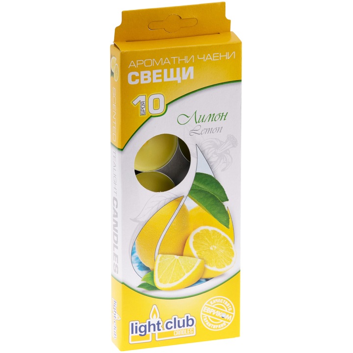 Комплект чаени свещи Light club, Ароматни, Лимон, 10 броя