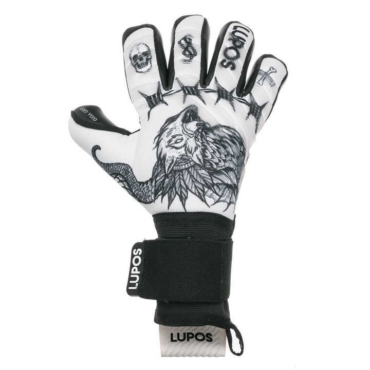 Професионални вратарски ръкавици Lupos Tattoo, негативен разрез, 4 мм Giga Grip латексова длан. Размер 6