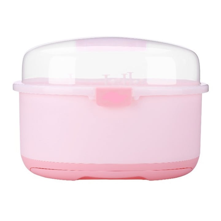 Cutie depozitare si uscare biberoane Little Mom Storage Box Pink portabila cu maner, colector de apa detasabil, fara bpa, dimensiune 33 x 26 cm