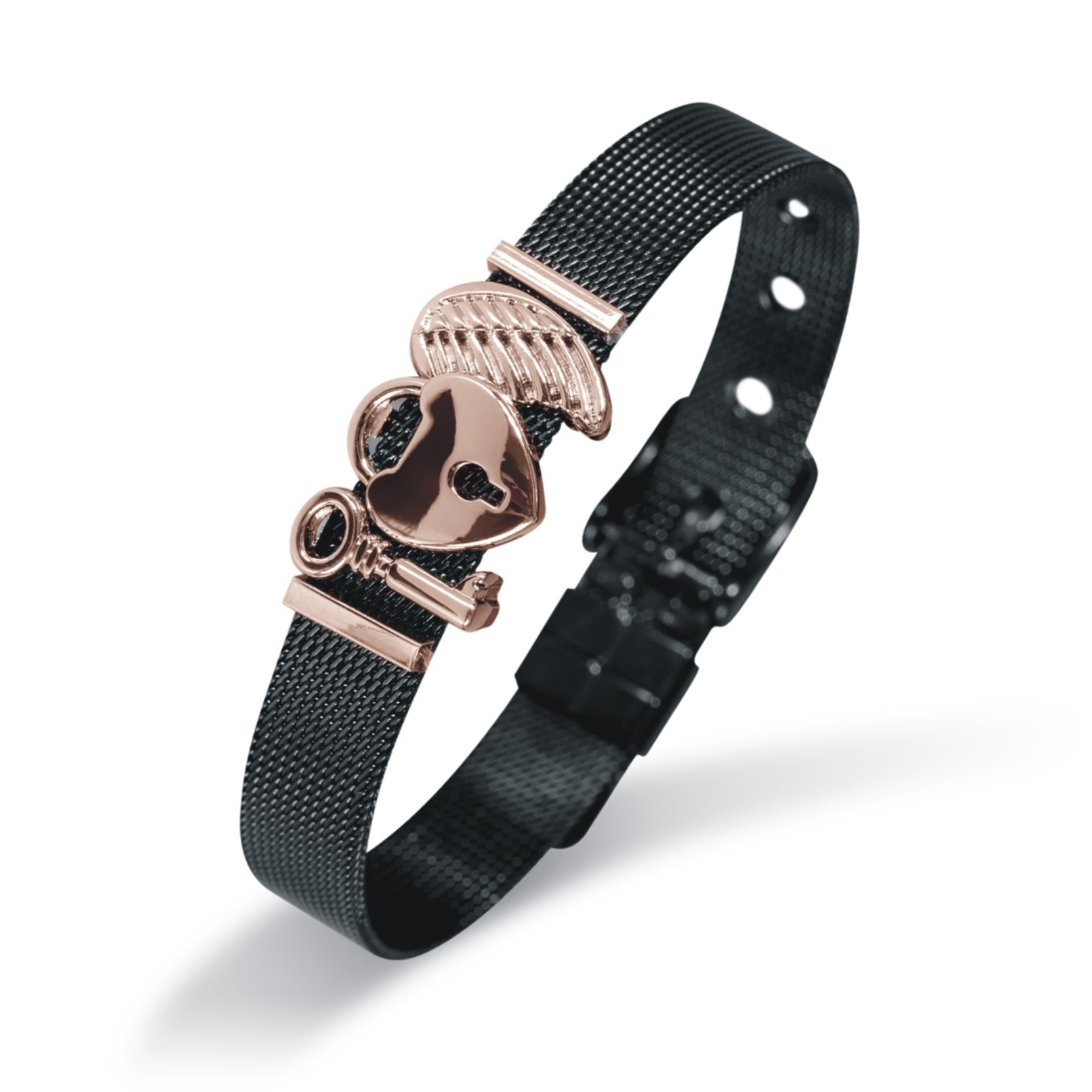 Bratara Pierre Ricaud PR151.K, inox, negru, Rose Gold