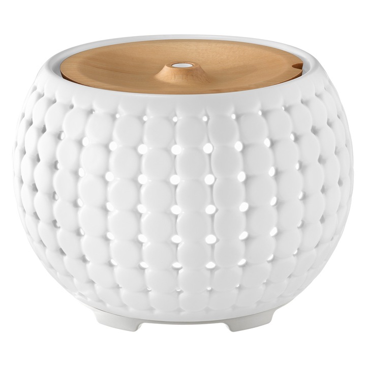 Difuzor de aromaterapie cu uleiuri esentiale Ellia Gather Ultrasonic Diffuser, 200 ml, tehnologie ultrasonica, pana la 10 ore, Alb