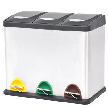 Cos de gunoi triplu pentru reciclare, vidaXL, Otel inoxidabil, 46 x 26,5 x 39,5 cm, 24 l (3 x 8l), Argintiu Cos de gunoi triplu pentru reciclare, vidaXL, Otel inoxidabil, 46 x 26,5 x 39,5 cm, 24 l (3 x 8l), Argintiu