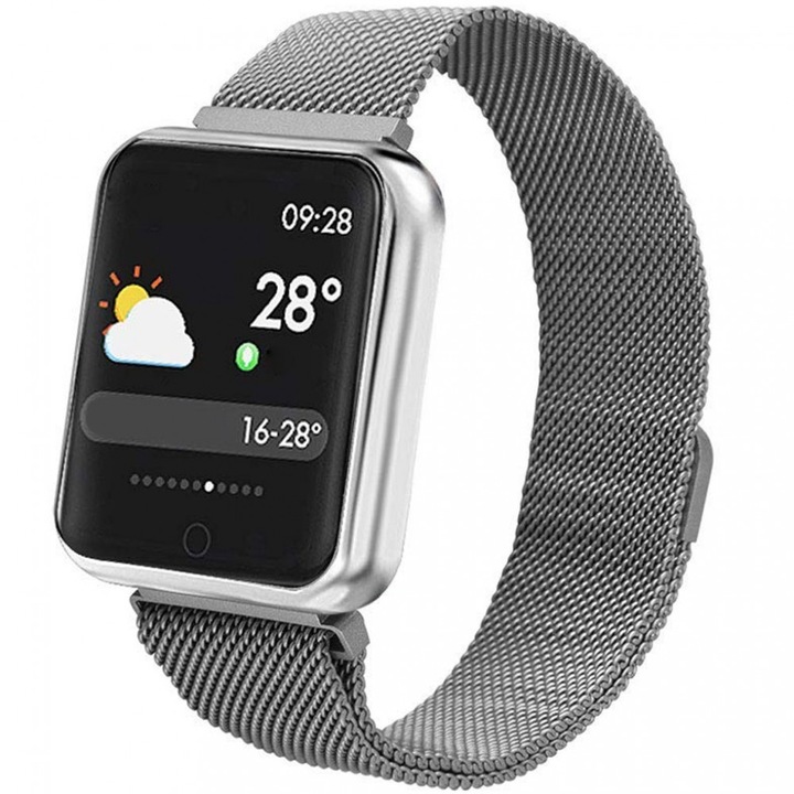Часовник SmartWatch ISP FIT P68 2 в 1, Фитнес гривна, 1.28" FULL Color OLED Display, Водоустойчив ip67, Сърдечен ритъм, Кръвно налягане, Монитор за сън, Крачкомер, Известия, Време, Silver Metal Edition