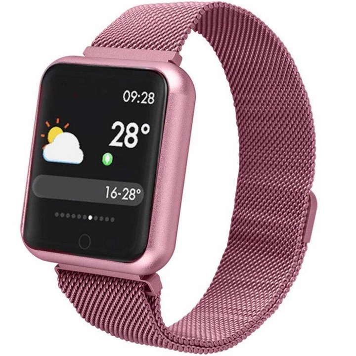 Часовник Smartwatch и фитнес гривна 2 в 1 ISP FIT P68, 1.28" FULL Color OLED Display, Водоустойчив ip67, Пулс, Кръвно налягане, Sleep Monitor, Крачкомер, Известия, Време, Pink Metal Edition