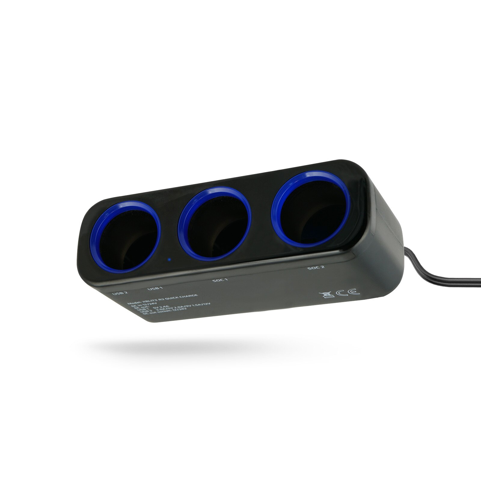 Priza auto Xblitz R3, tripla, protectie, 12/24 V, lungime cablu 85 cm, negru