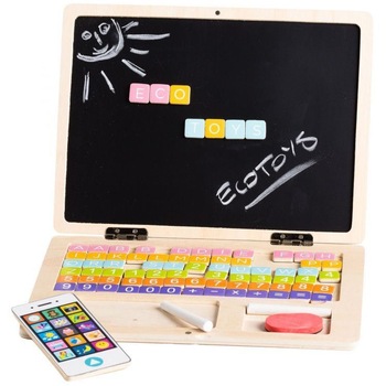 Laptop si Telefon Mobil din Lemn, Educational si Interactiv, cu 78 de Elemente Magnetice, Doua Moduri de Joaca, Tabla Magnetica, Burete, Creta, Numere, Litere si Simboluri Matematice Laptop si Telefon Mobil din Lemn, Educational si Interactiv, cu 78 de Elemente Magnetice, Doua Moduri de Joaca, Tabla Magnetica, Burete, Creta, Numere, Litere si Simboluri Matematice