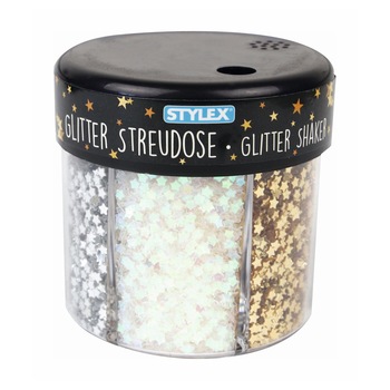 Dispenser cu 6 modele glitter Stylex stelute si inimi-60 gr Dispenser cu 6 modele glitter Stylex stelute si inimi-60 gr
