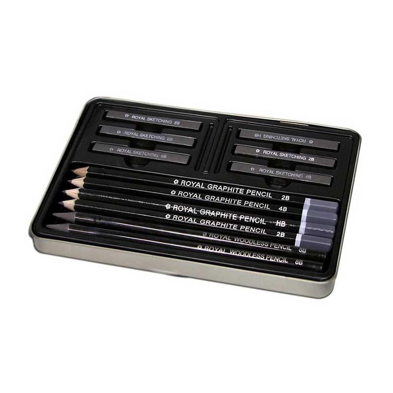 Set creioane schite cutie metalica Royal Langnickel