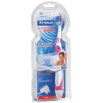 Periuta de dinti electrica Trisa Sonic Power Medium, 26000 vibratii/min, Autonomie 14 zile Periuta de dinti electrica Trisa Sonic Power Medium, 26000 vibratii/min, Autonomie 14 zile