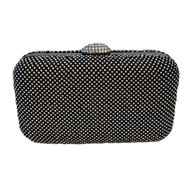 Geanta rafinata cu strasuri albe aplicate pe un material negru,D&J Exclussive