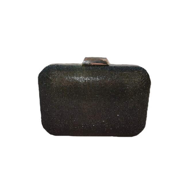 Geanta rafinata, neagra, din material lucios si strasuri aplicate,D&J Exclussive