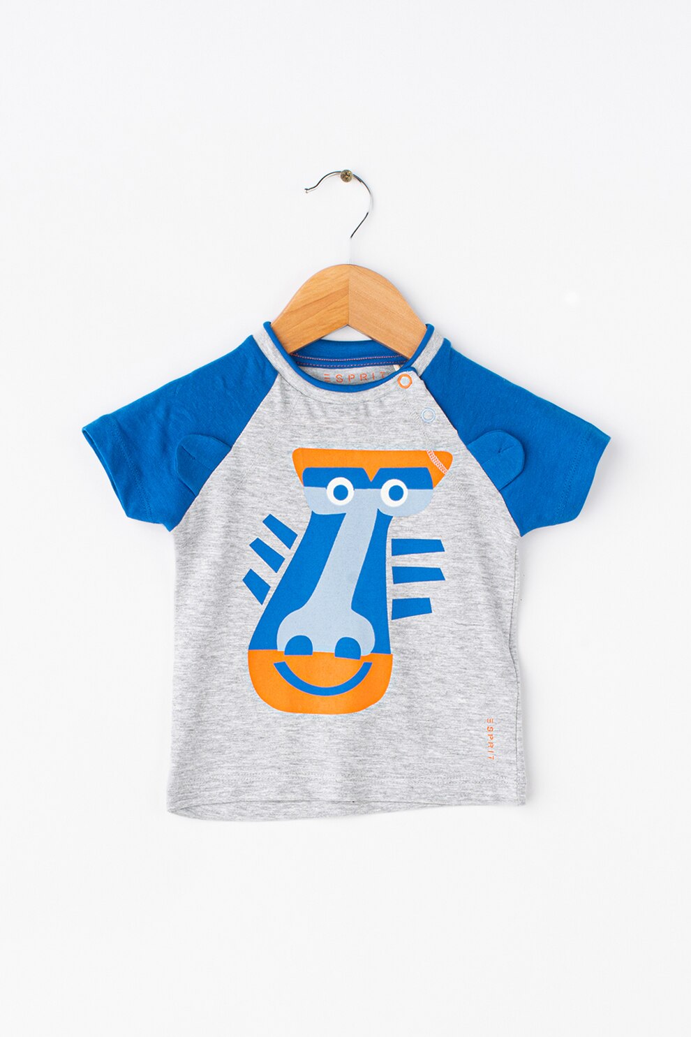 Esprit, Tricou cu imprimeu grafic G, Gri deschis/Albastru, 68 CM