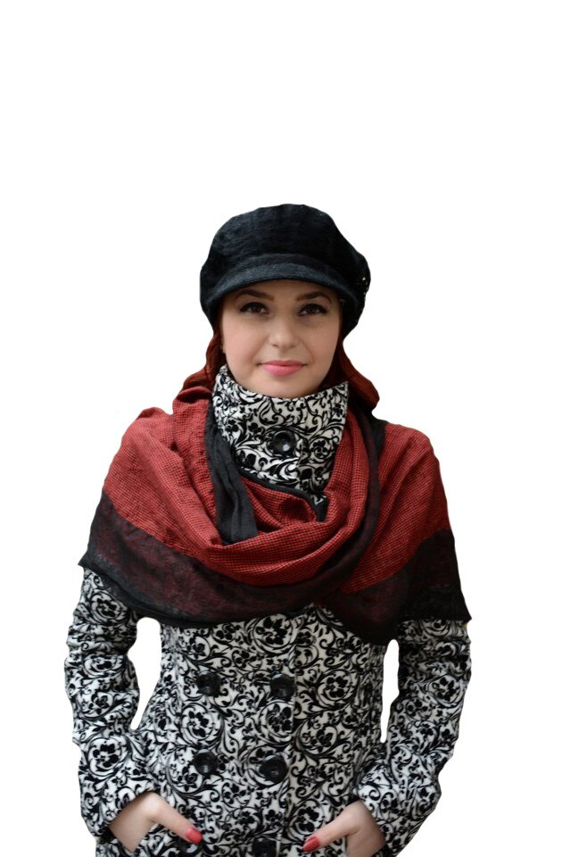 Esarfa tineresca de culoare rosu, cu negru, cu aspect de panza,D&J Exclussive