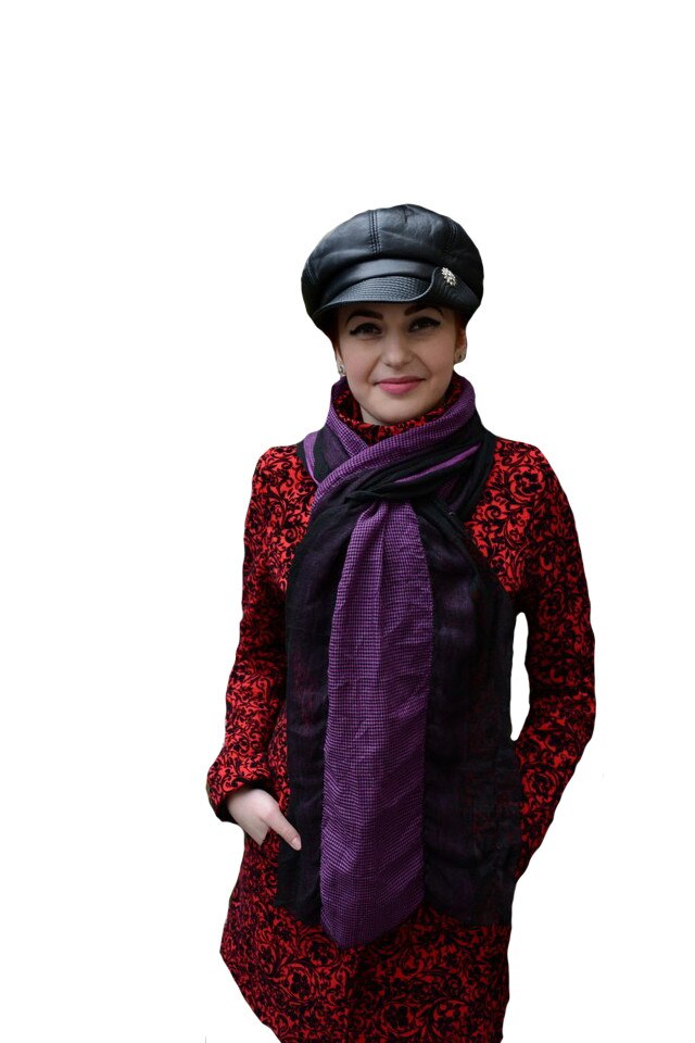 Esarfa rafinata tip fular, nuanta negru,cu mov, cu model de carouri,D&J Exclussive