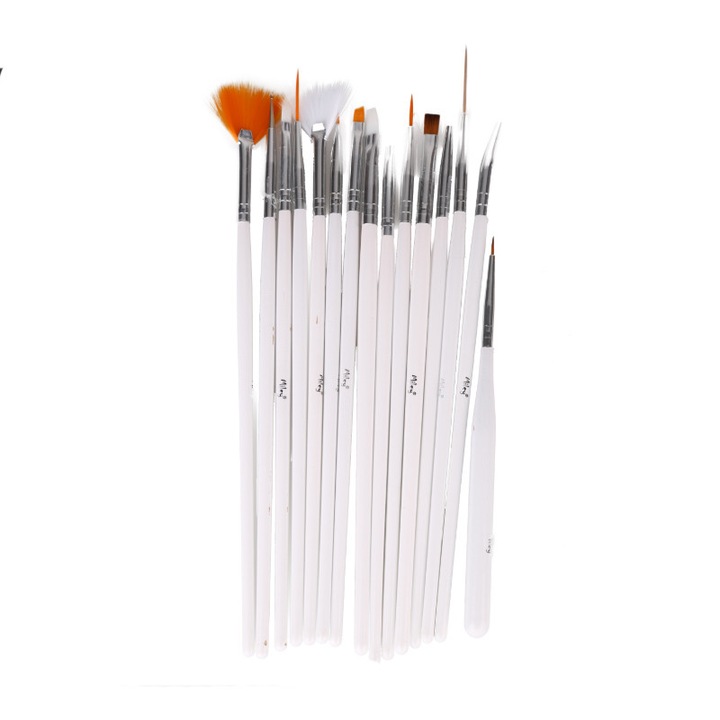 Set pensule pentru unghii Miley, 15 piese, Alb