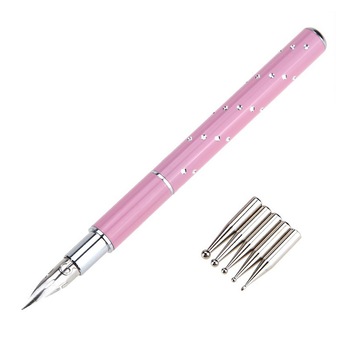 Punctator tip stilou pentru unghii NB107, 5 capete, Roz Punctator tip stilou pentru unghii NB107, 5 capete, Roz