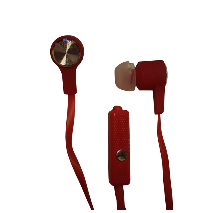 Casti Intraauriculare, In Ear, Cu Fir, Microfon, Buton Control, Dynamic Sound, Rosu
