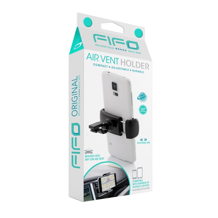 Fifo autós telefontartó, 360°-os, szellőzőrácsos rögzítéssel