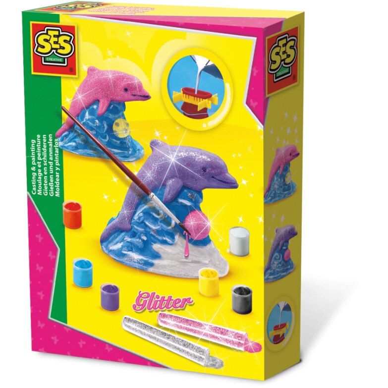 Set Pictura, SES Creative, Creeaza si Picteaza - Delfin cu Sclipici, Multicolor