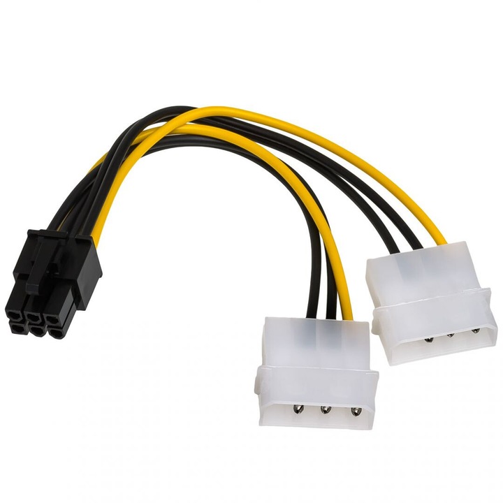Akyga 2x Molex – PCI-E 6-Pin Tápkábel Adapter 15 cm – AK-CA-13